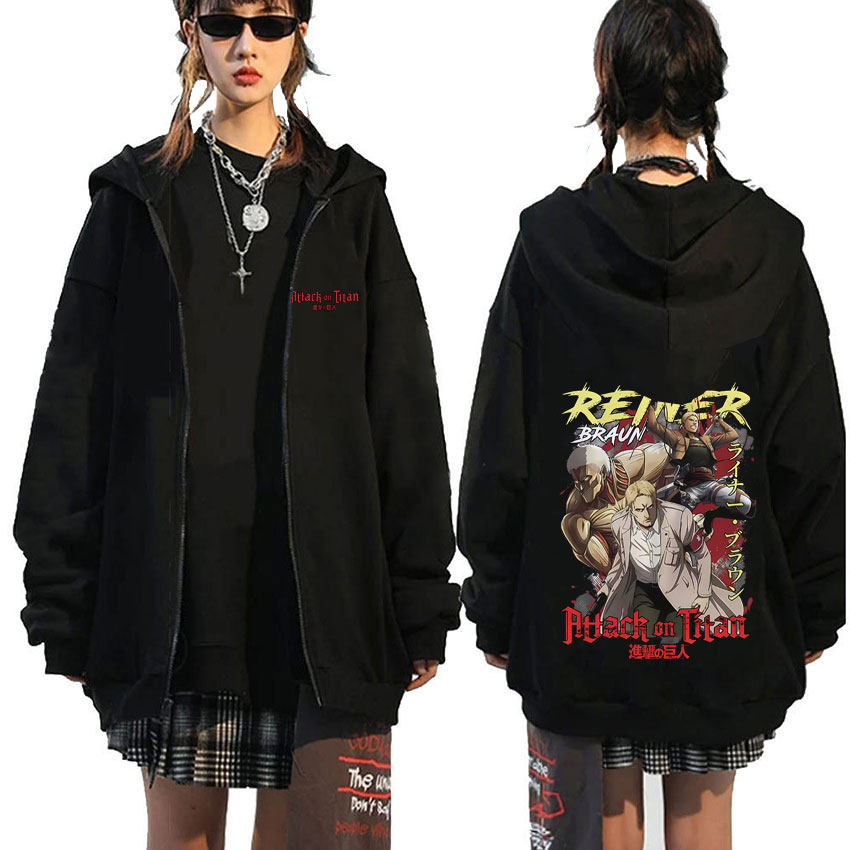 Anime Merch Hoodie - 進撃の巨人 ライナー・ブラウン グラフィック ジップアップパーカー メンズ レディース