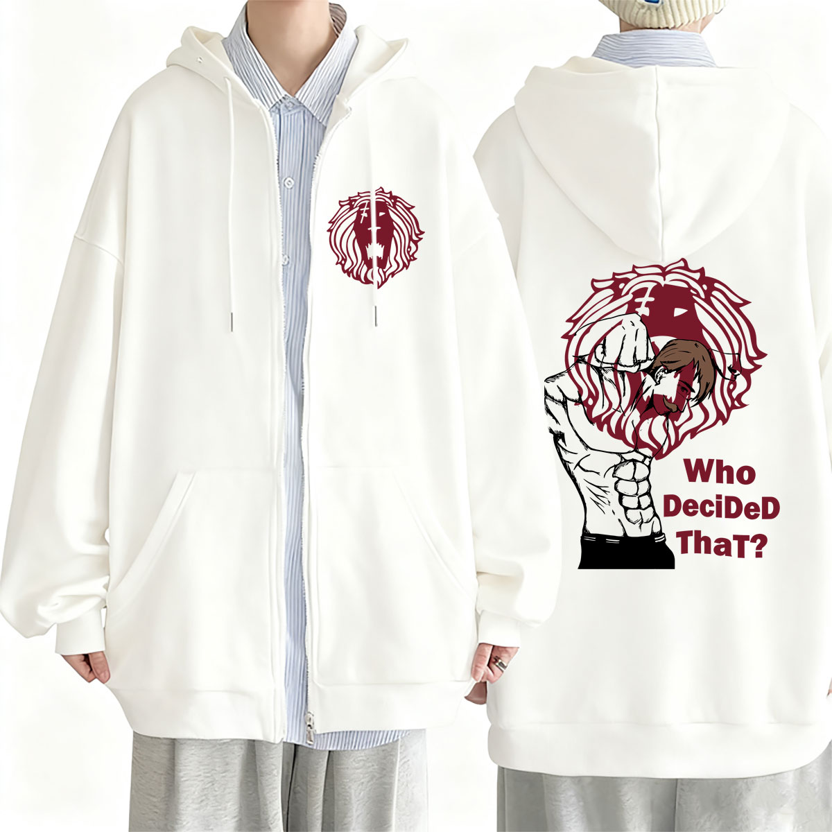 Anime Merch Hoodie - アニメ七つの大罪ライオンの傲慢の罪エスカノールグッズジッパーフーディー男性女性漫画原宿オーバーサイズジップアップスウェットシャツ