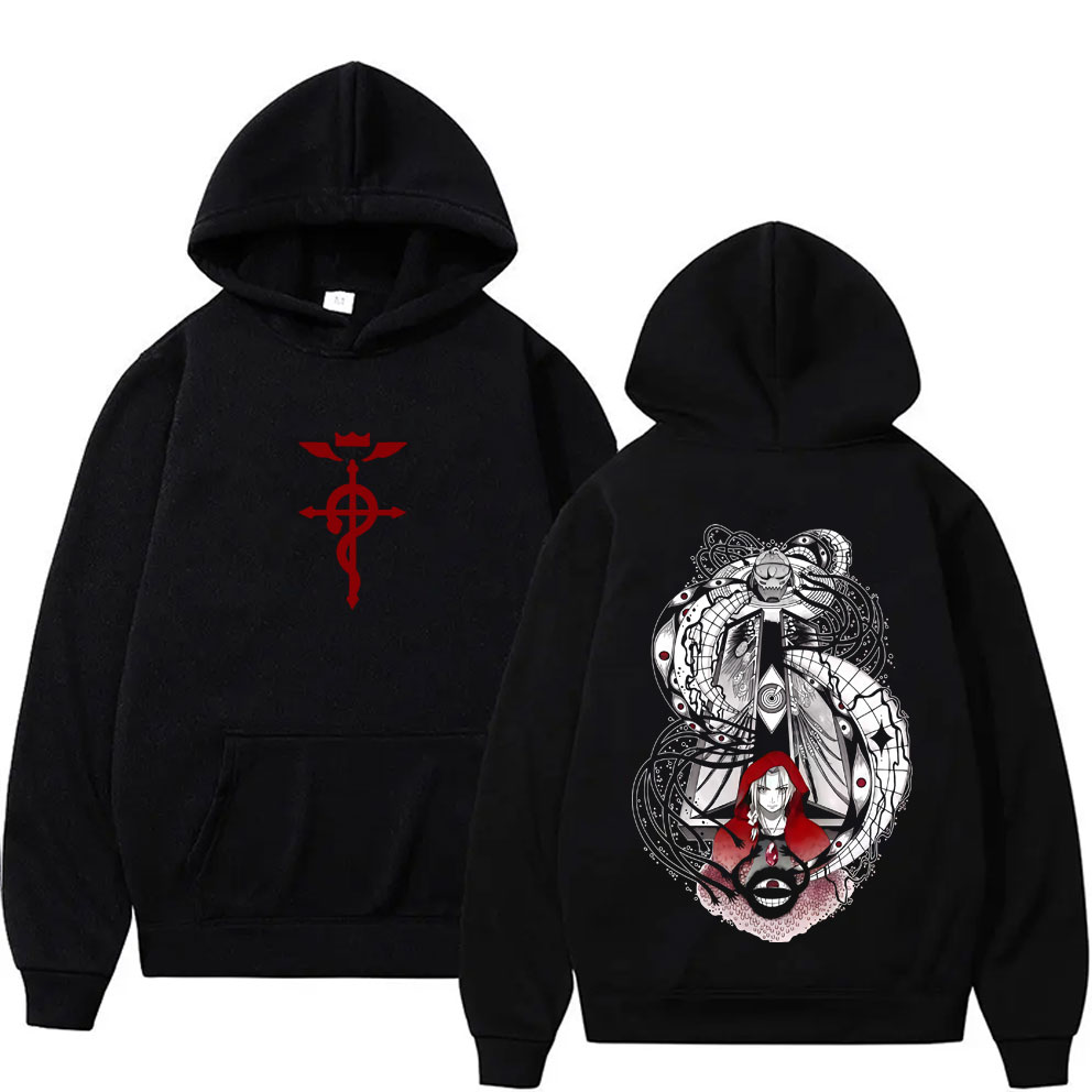 Anime Merch Hoodie - ホットな日本アニメ鋼の錬金術師エドワード・エルリックとアルフォンス・エルリックのグッズパーカー男性女性マンガカジュアルオーバーサイズスウェットシャツ