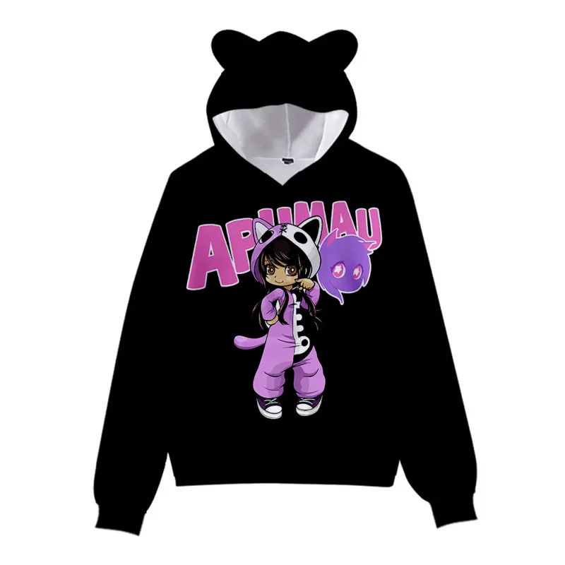 Anime Merch Hoodie - 2026 Aphmau Merch キッズパーカー男の子女の子用原宿スウェットシャツストリートウェアヒップホップかわいい猫耳プルオーバーフード付きジャケットコスプレ