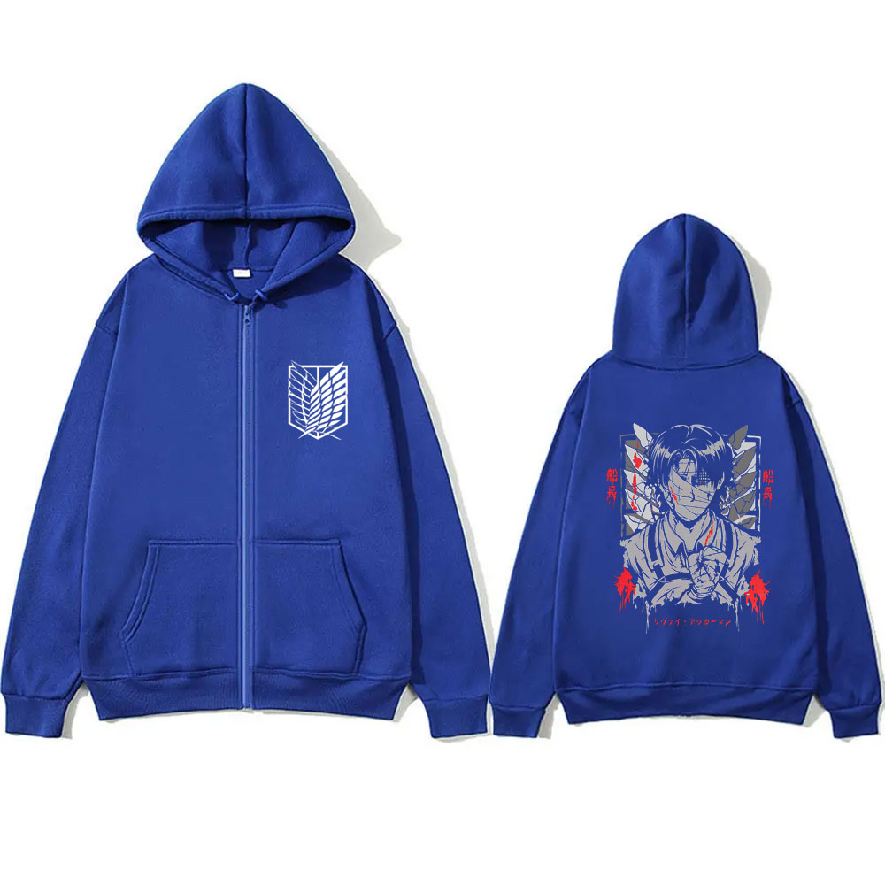 アニメ進撃の巨人リヴァイ・アッカーマン顔グラフィックジッパー - Anime Merch Hoodie のレビューと価格