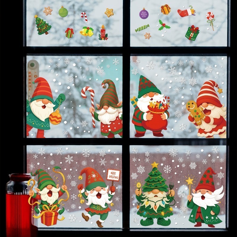 サンタクロース、エルフ、雪の結晶の静電ステッカー、クリスマス - Sticker Sheet Set のレビューと価格